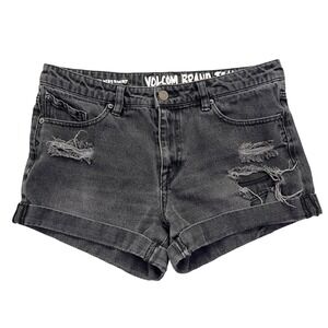 Volcom Stoned Midi Shorts Distressed Cuffed Hem Black Wash Fits 31" Grunge Retro